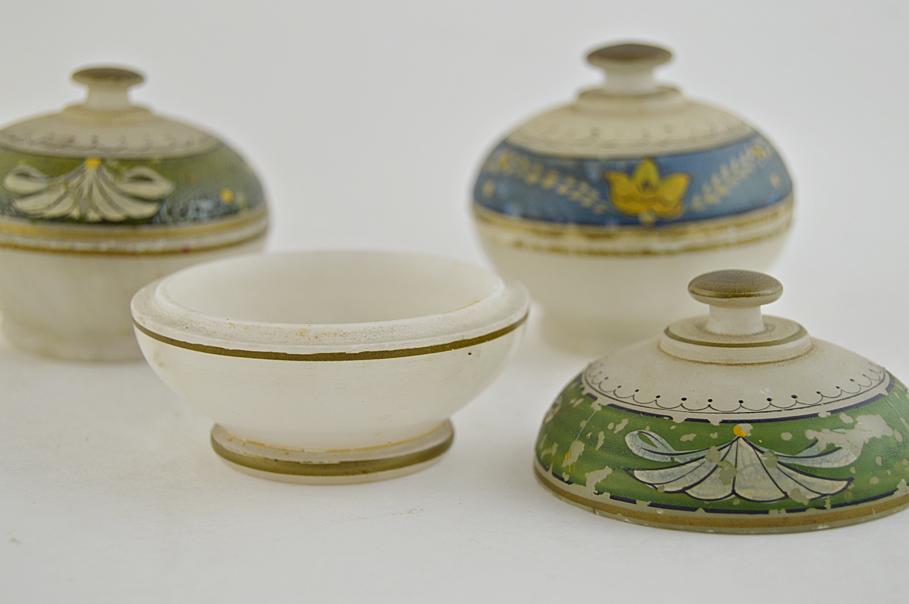 Set of Vintage Hand Painted Onyx Dresser Jars