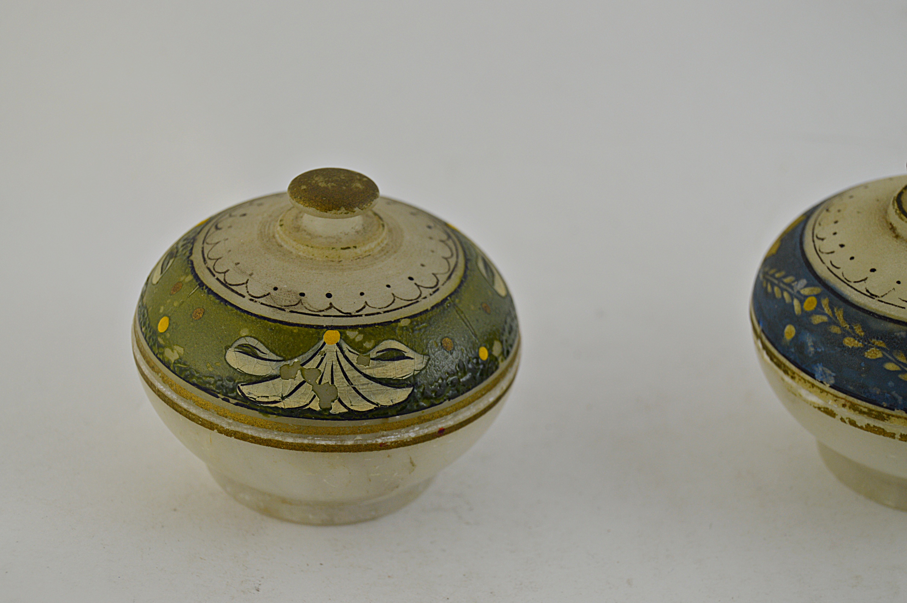 Set of Vintage Hand Painted Onyx Dresser Jars