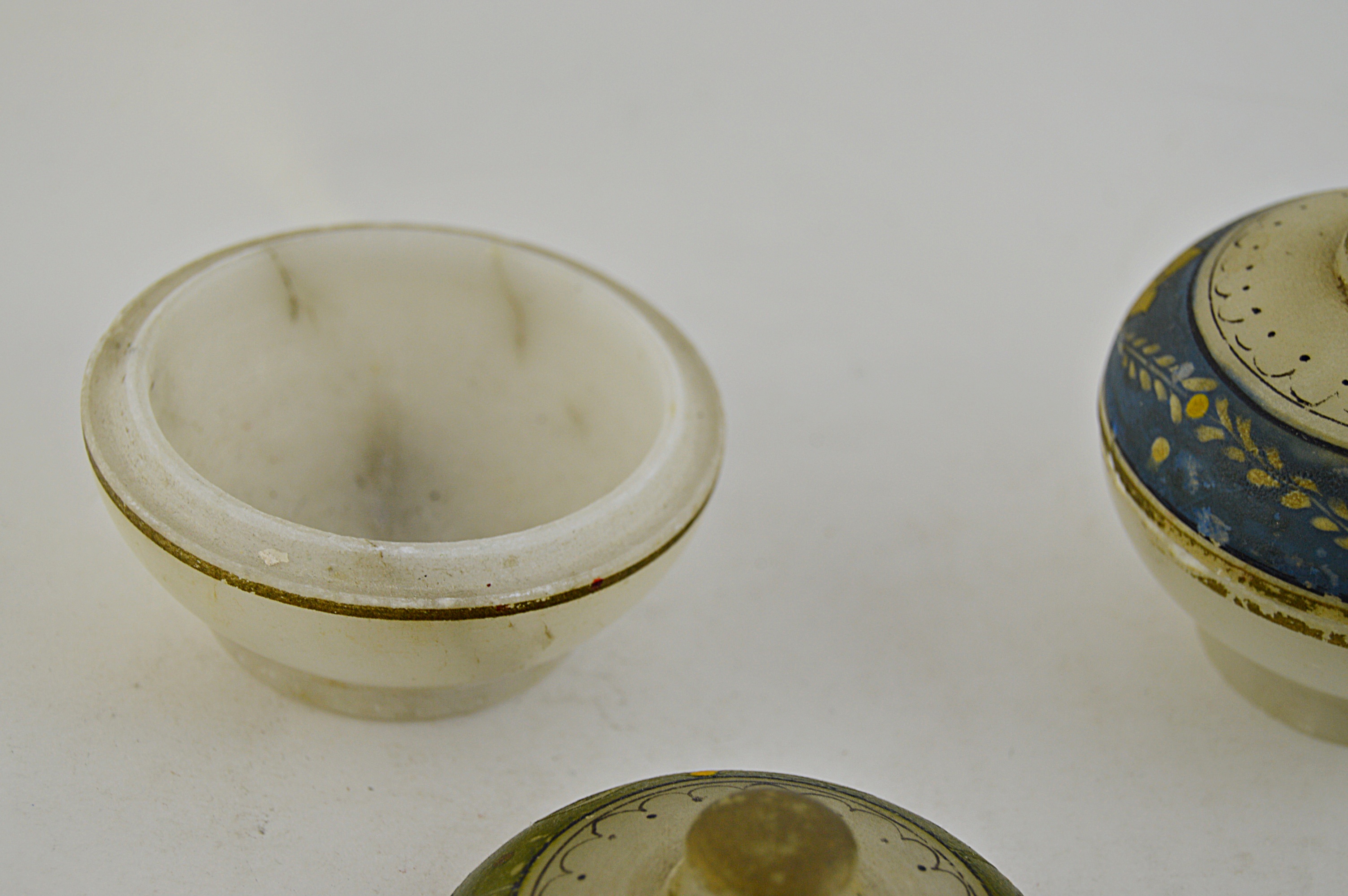 Set of Vintage Hand Painted Onyx Dresser Jars