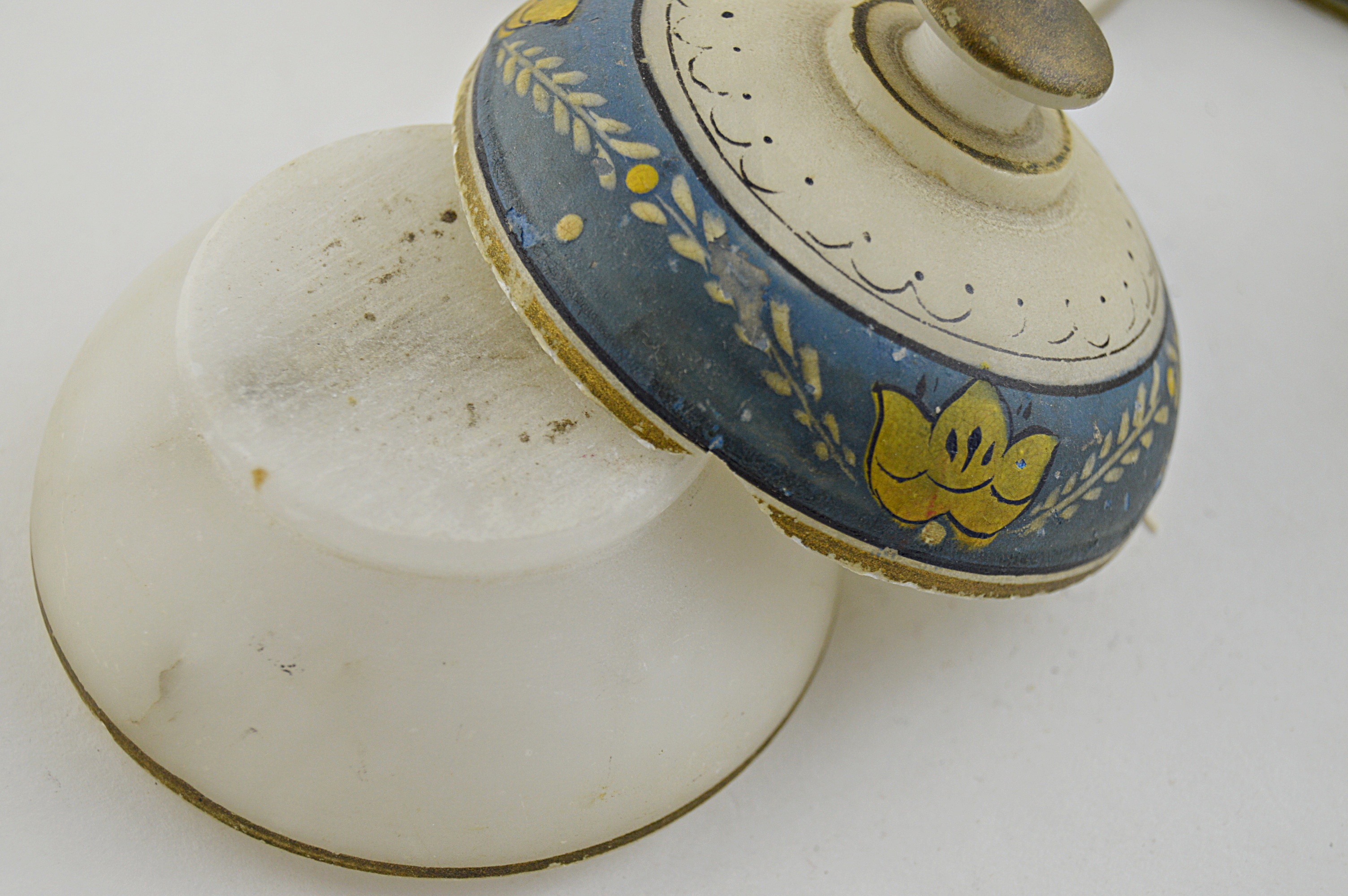 Set of Vintage Hand Painted Onyx Dresser Jars