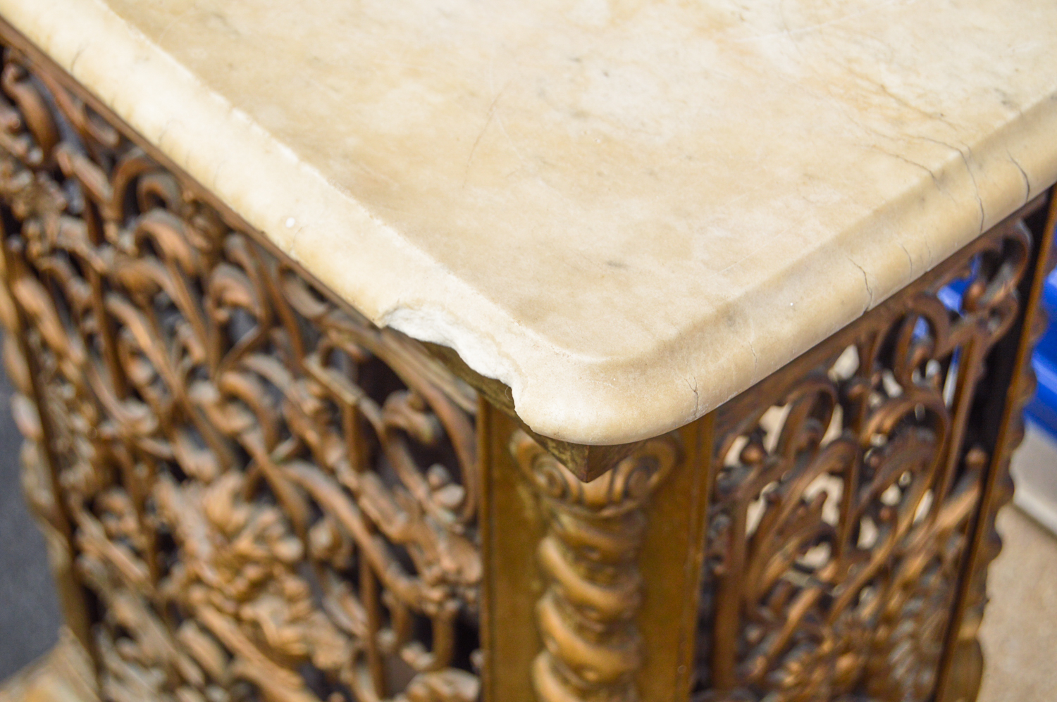 Antique Cast Iron Stand with Marble Top