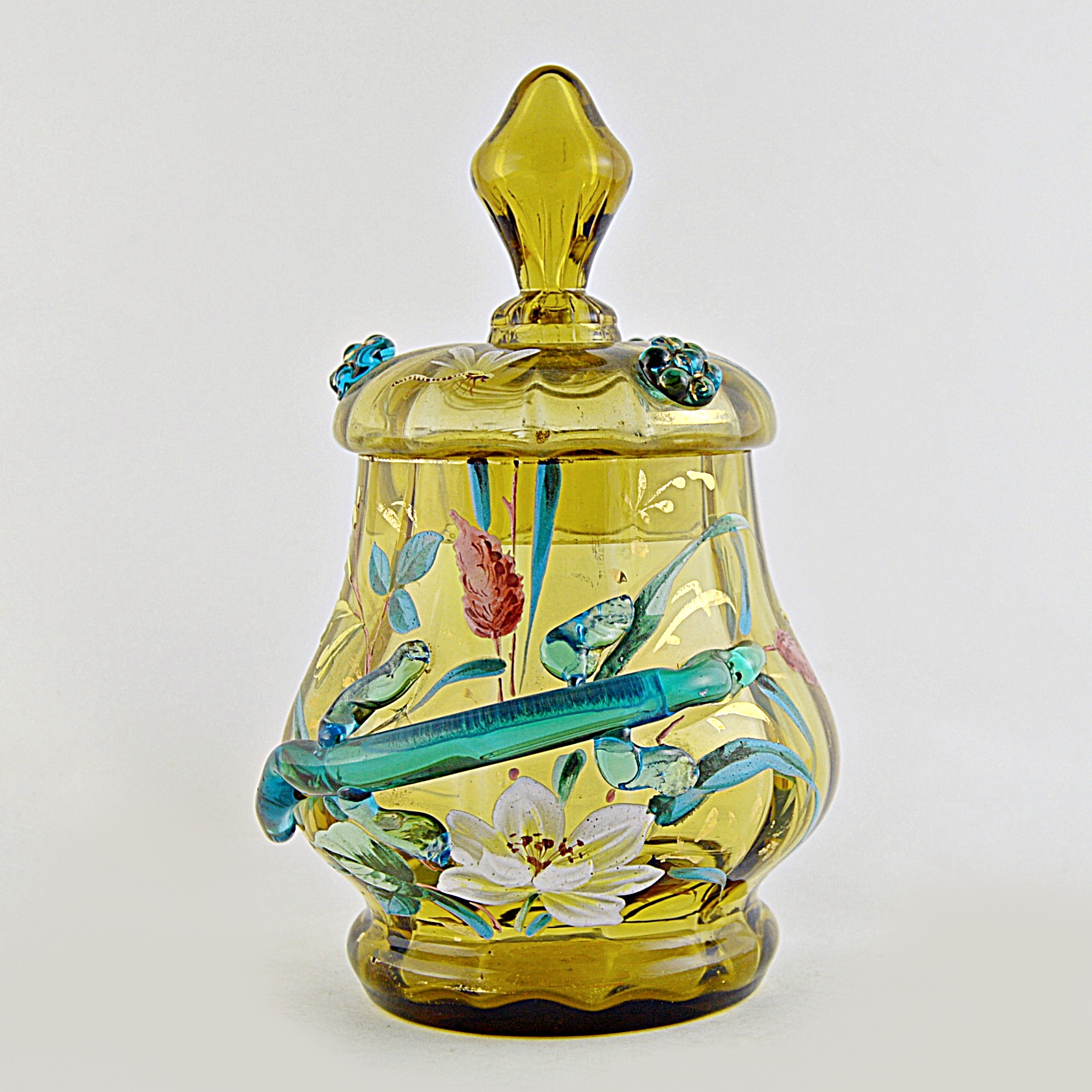 Antique Czechoslovakian Bohemian Moser Snake Art Glass Dresser Jar