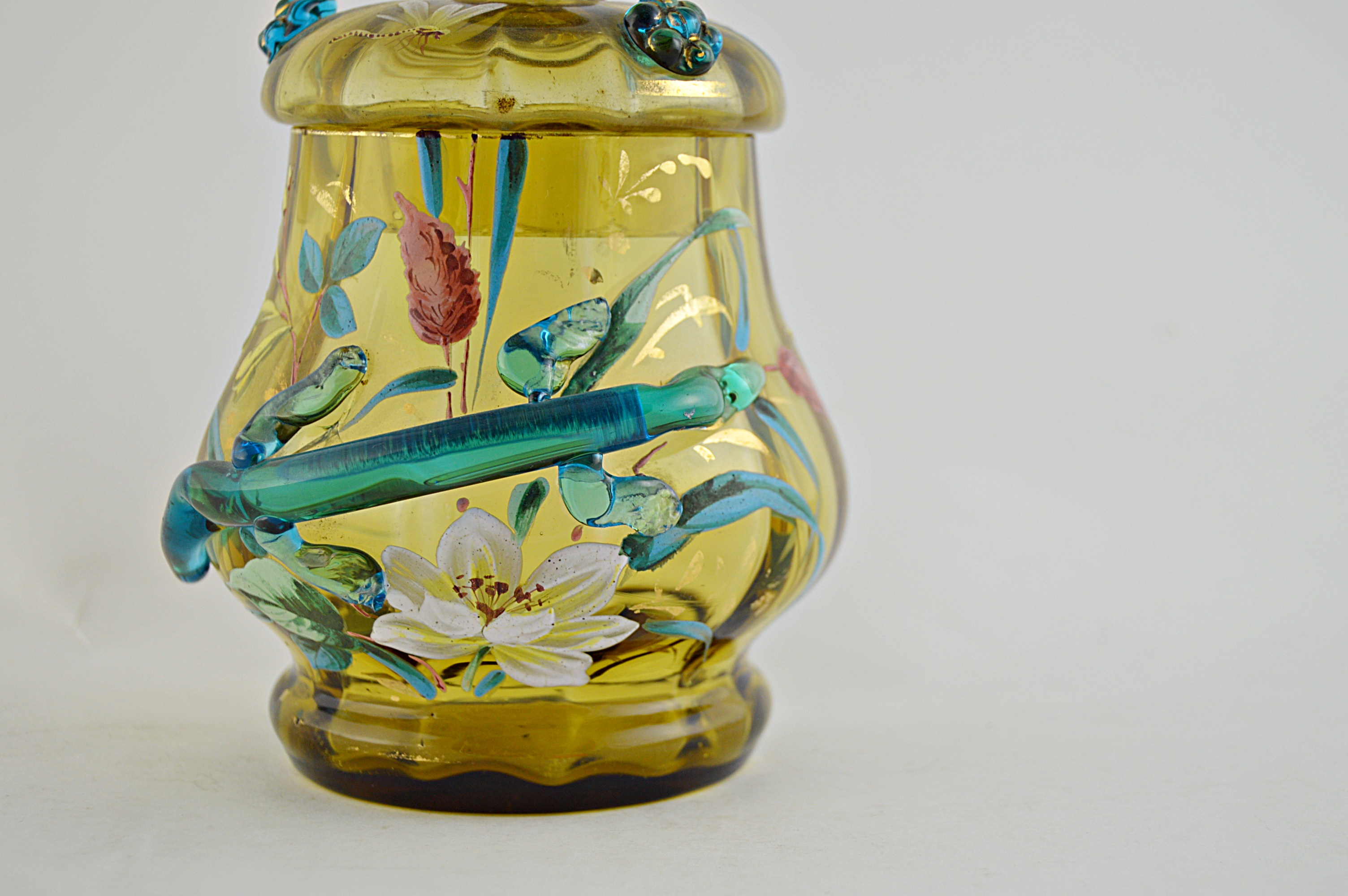 Antique Czechoslovakian Bohemian Moser Snake Art Glass Dresser Jar