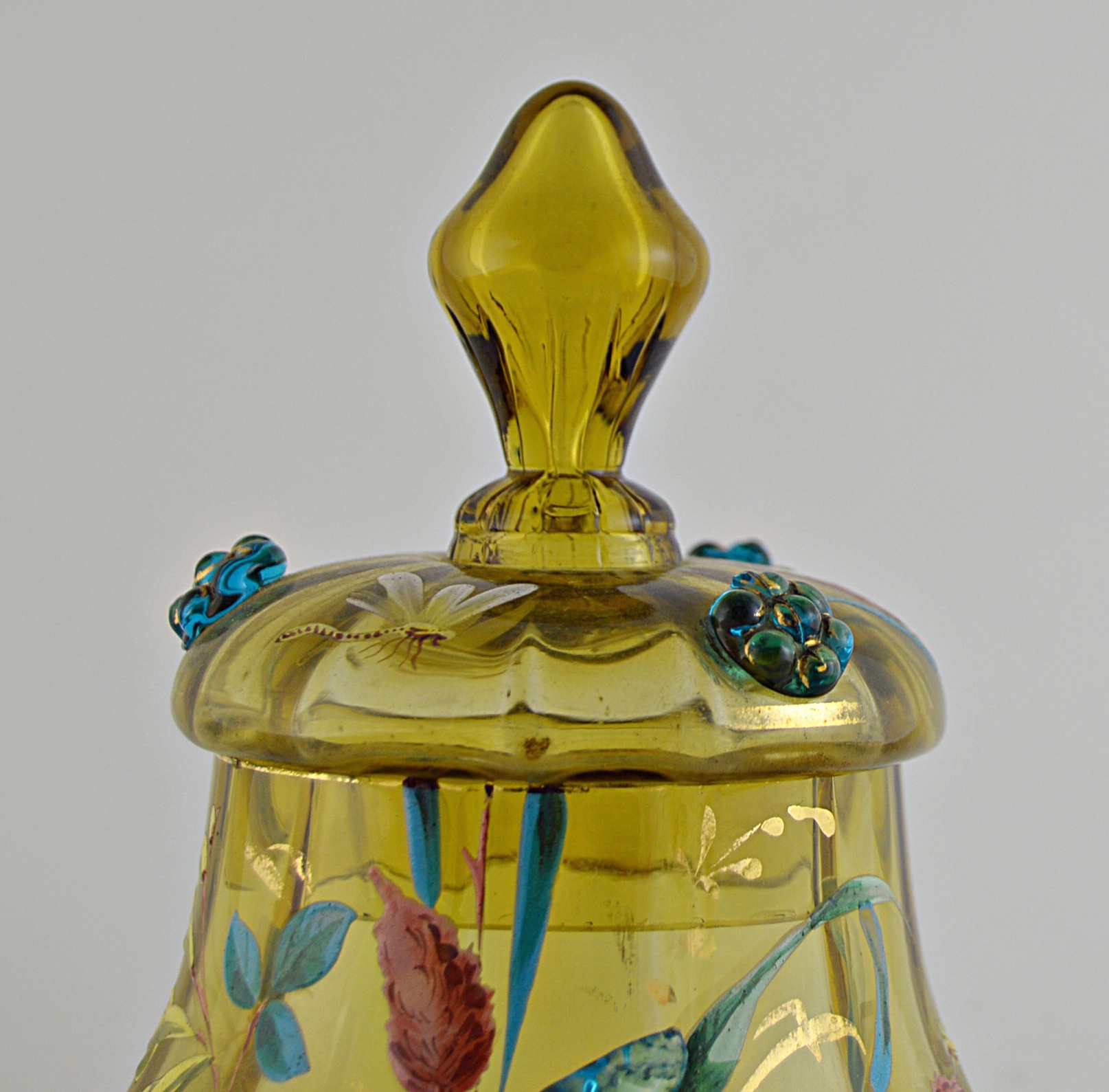 Antique Czechoslovakian Bohemian Moser Snake Art Glass Dresser Jar