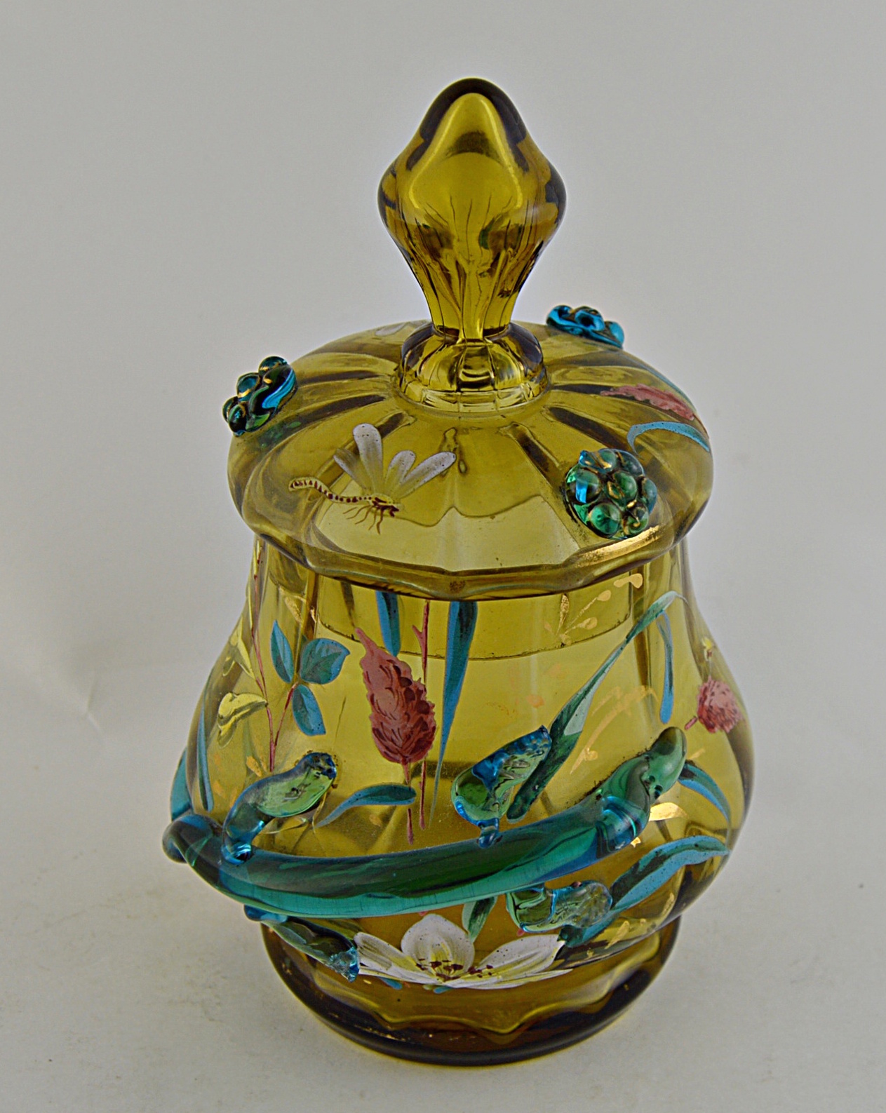 Antique Czechoslovakian Bohemian Moser Snake Art Glass Dresser Jar