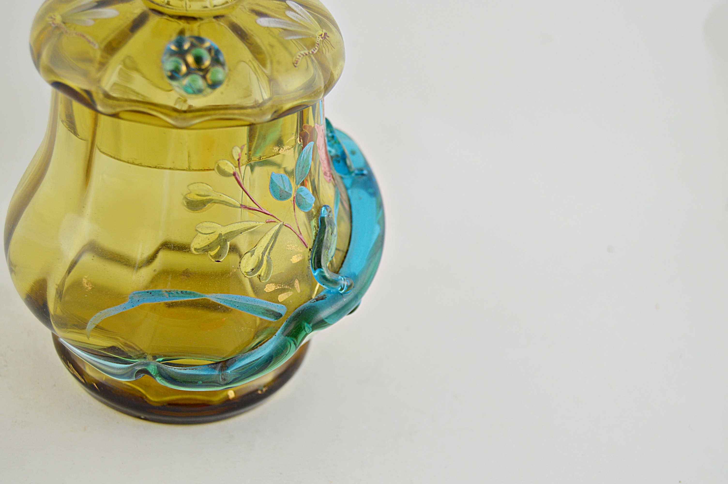 Antique Czechoslovakian Bohemian Moser Snake Art Glass Dresser Jar