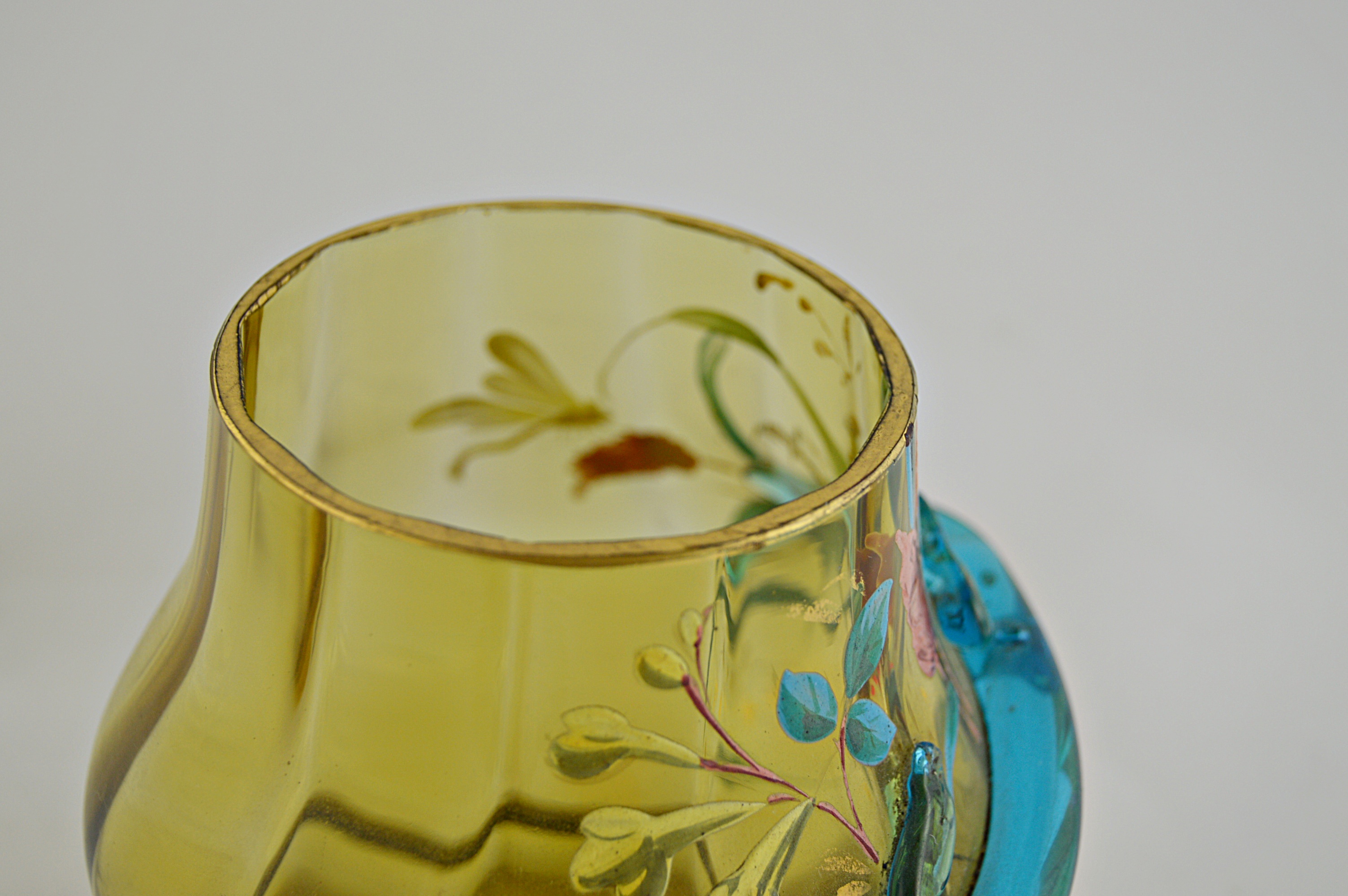 Antique Czechoslovakian Bohemian Moser Snake Art Glass Dresser Jar