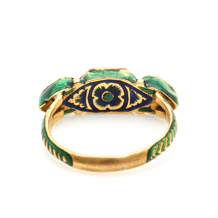 14K Yellow Gold Ruby, Turquoise and Enamel Ring