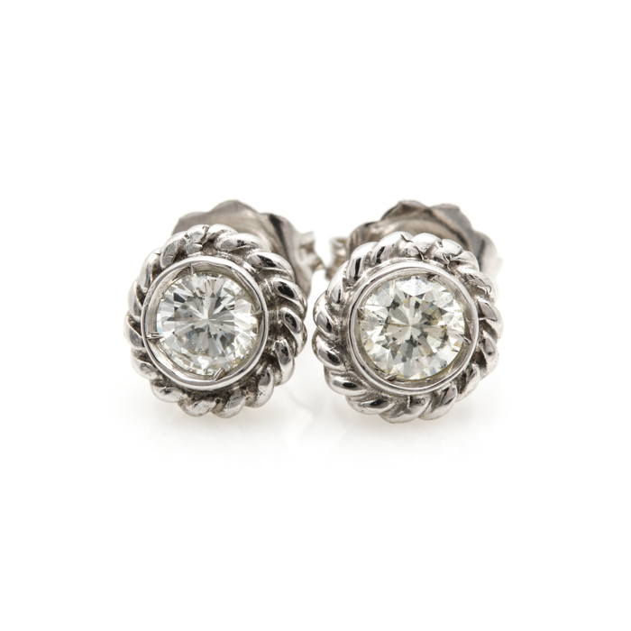 14K White Gold Diamond Stud Earrings