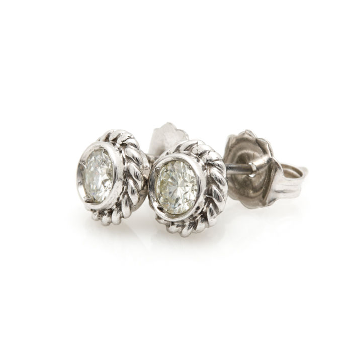 14K White Gold Diamond Stud Earrings