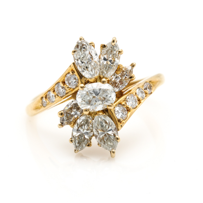 18K Yellow Gold 1.72 CTW Diamond Bypass Ring