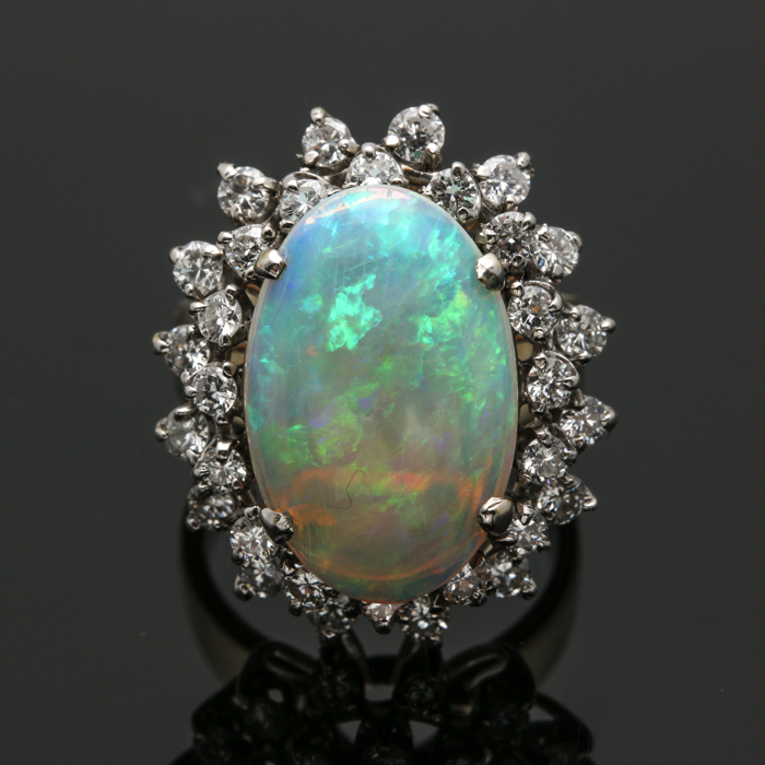 14K White Gold Opal and 1.44 CTW Diamond Ring