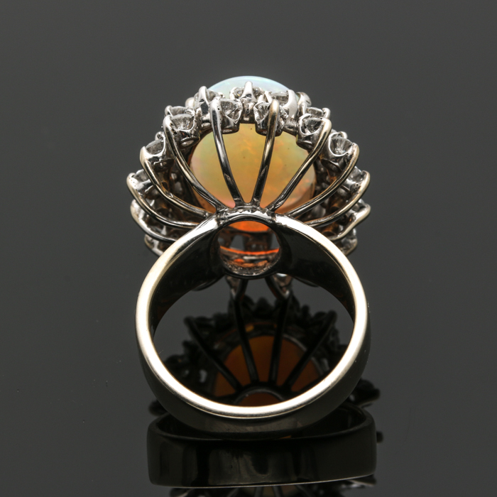 14K White Gold Opal and 1.44 CTW Diamond Ring