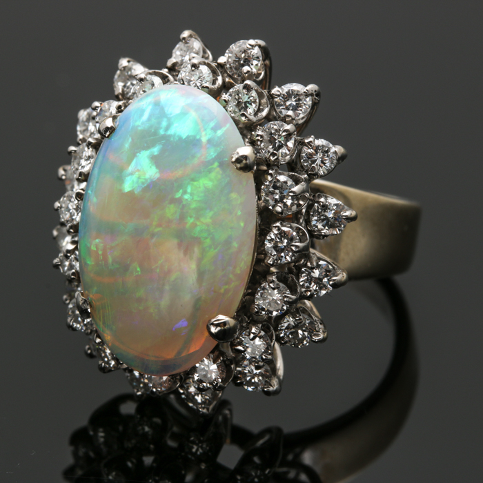 14K White Gold Opal and 1.44 CTW Diamond Ring