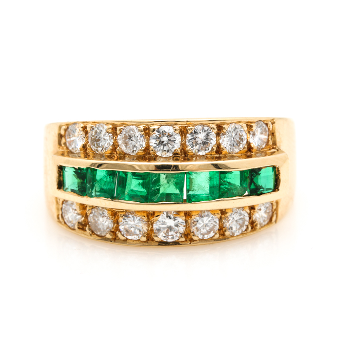 18K Yellow Gold Emerald and Diamond Ring
