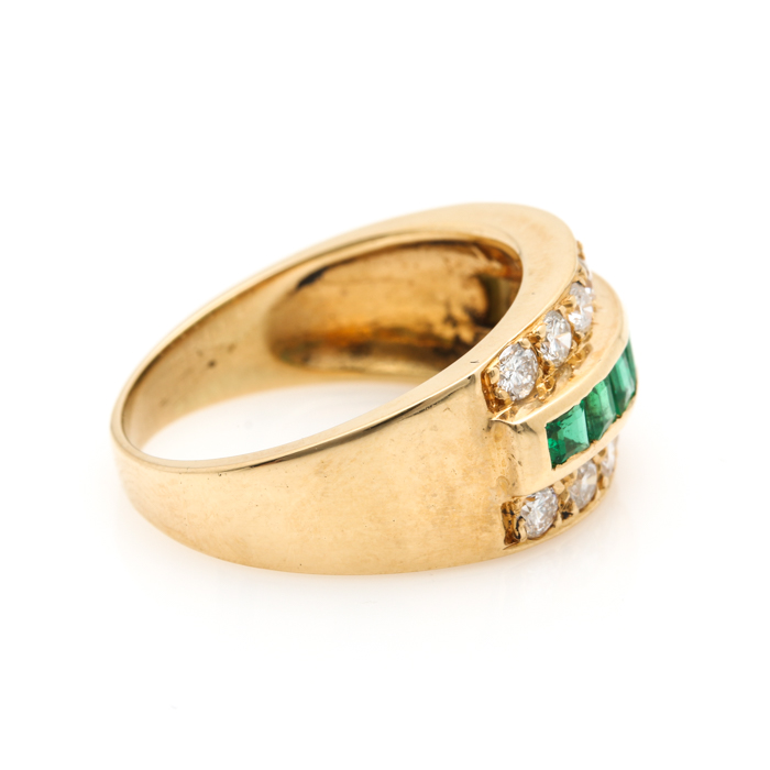 18K Yellow Gold Emerald and Diamond Ring