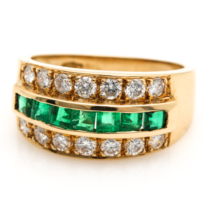 18K Yellow Gold Emerald and Diamond Ring