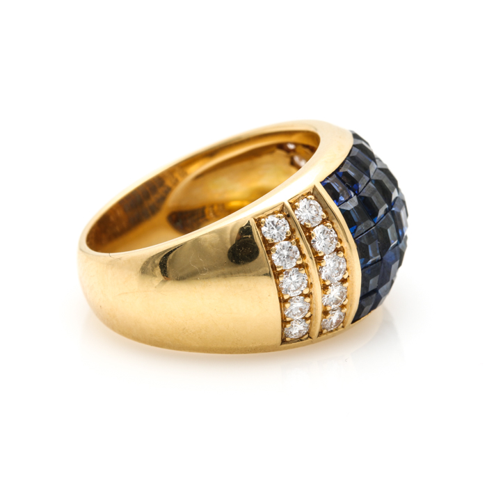 18K Yellow Gold Sapphire and Diamond Dome Ring