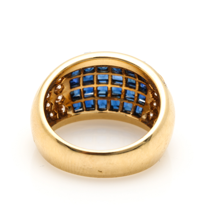 18K Yellow Gold Sapphire and Diamond Dome Ring