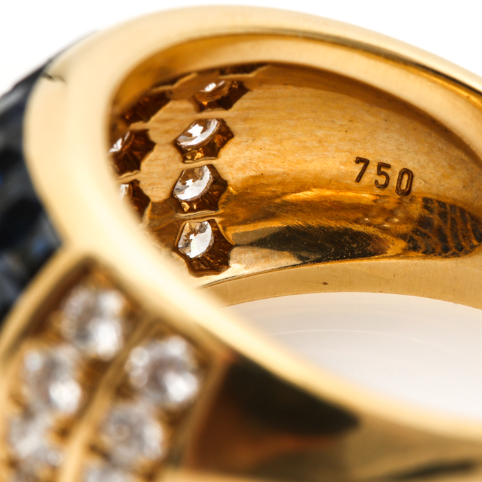 18K Yellow Gold Sapphire and Diamond Dome Ring