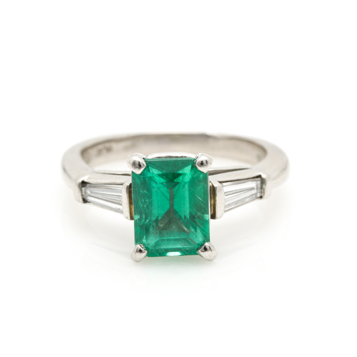Platinum Emerald and Diamond Ring
