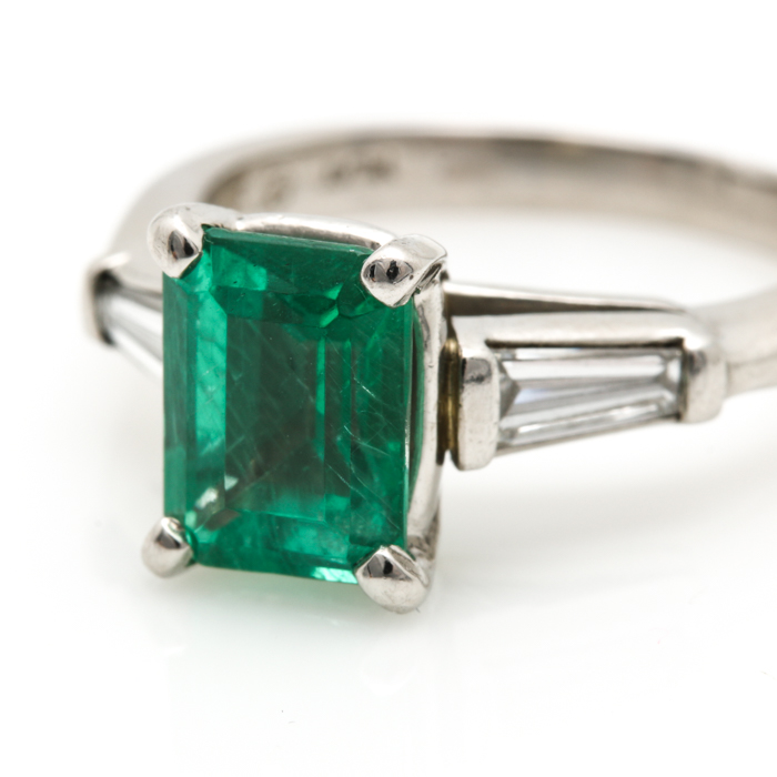 Platinum Emerald and Diamond Ring
