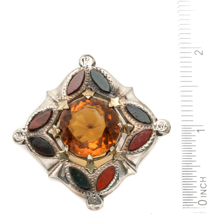 Victorian Sterling Silver Brooches with Accents Including Diamonds