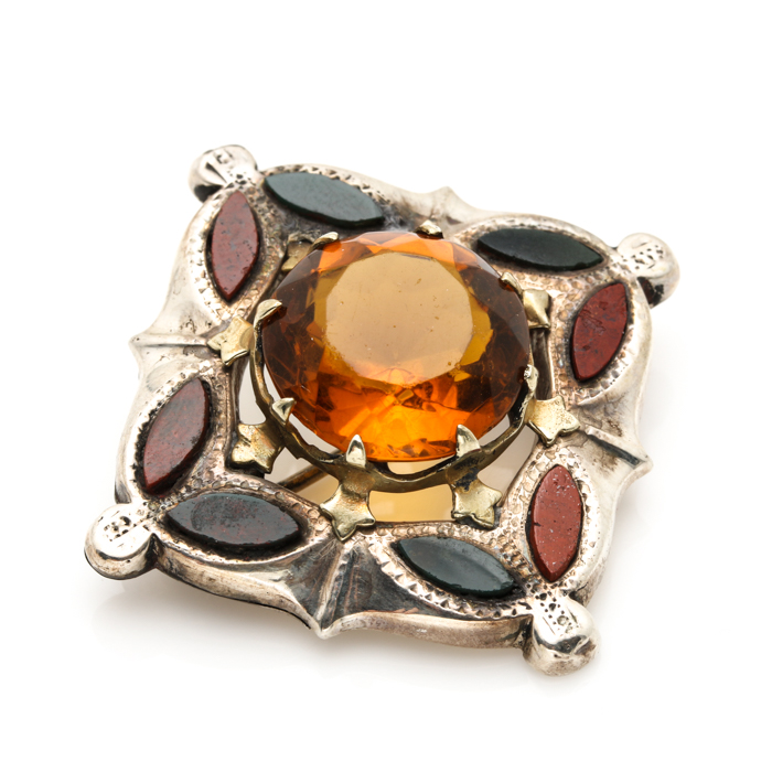 Victorian Sterling Silver Brooches with Accents Including Diamonds