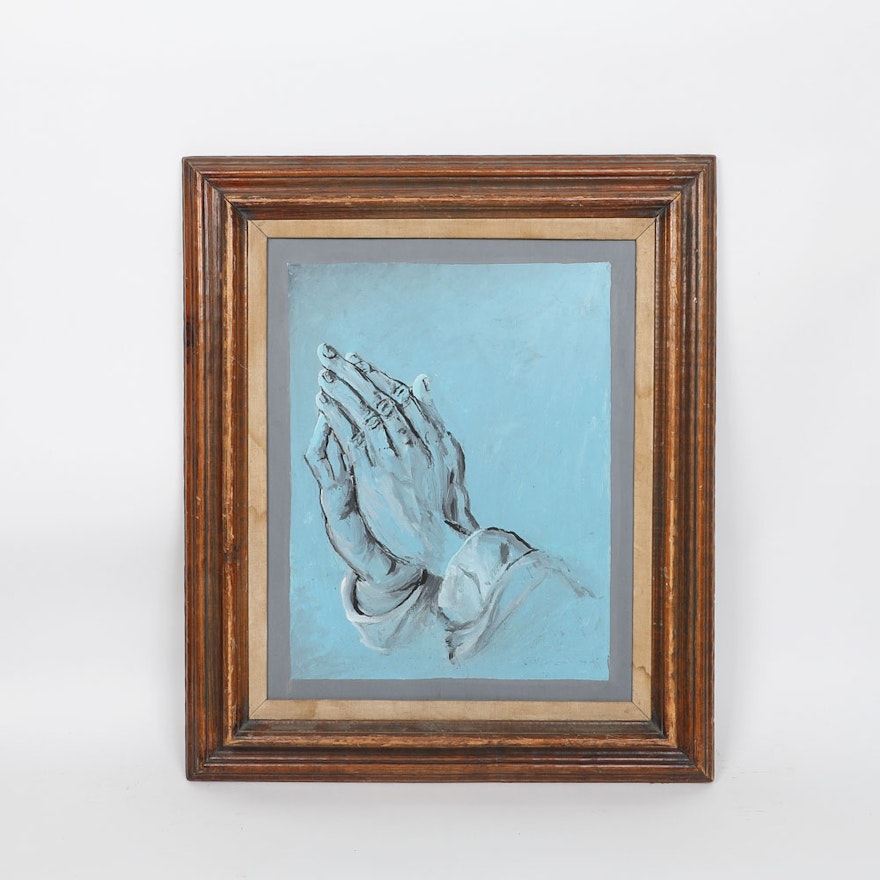 Reproduction Acrylic on Canvas Board After Albrecht Dürer's "Praying Hands"