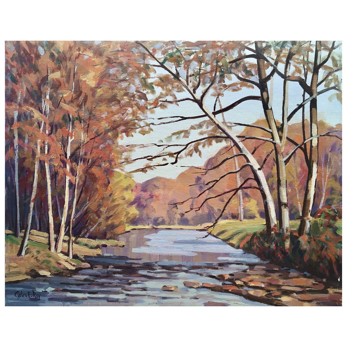 Autumn River Landscape by Galen Ray, 1940's