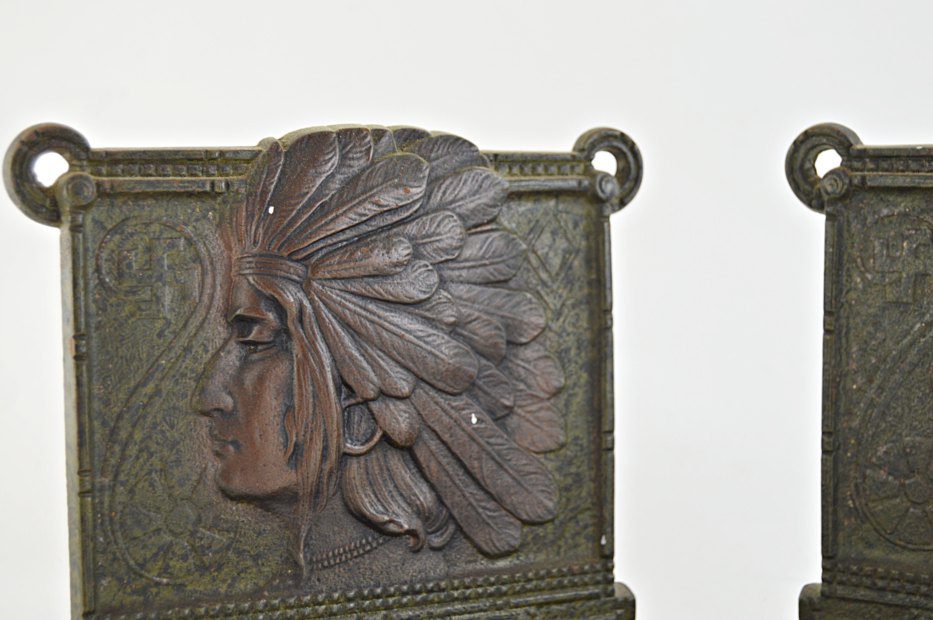 Vintage Metal Bookends with Native American Motifs