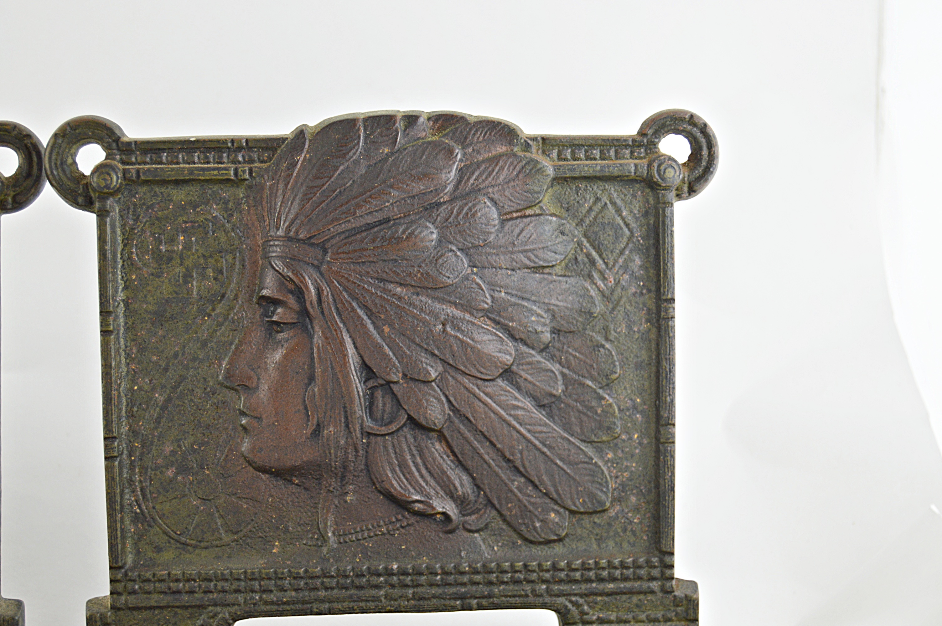 Vintage Metal Bookends with Native American Motifs