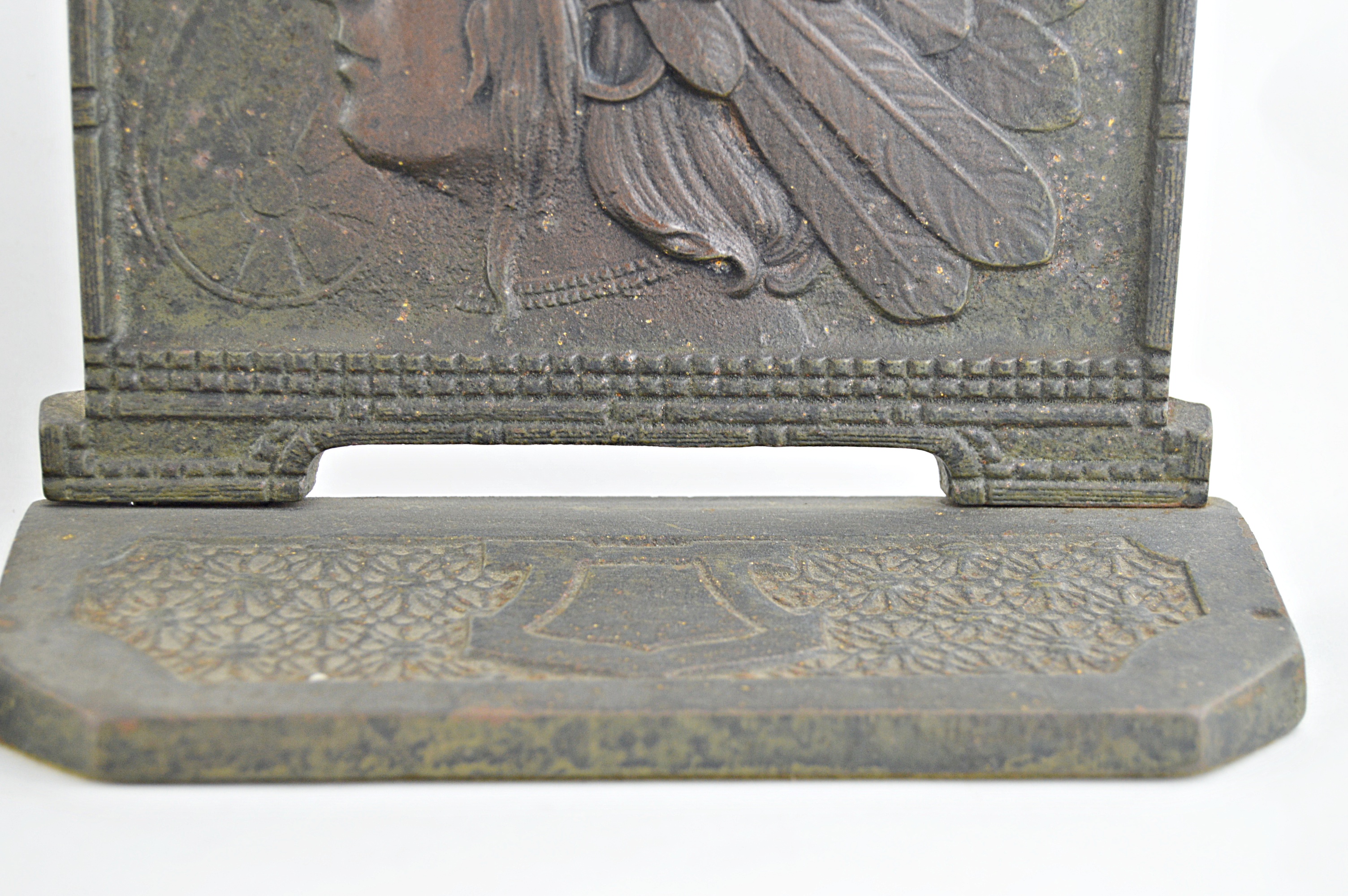 Vintage Metal Bookends with Native American Motifs