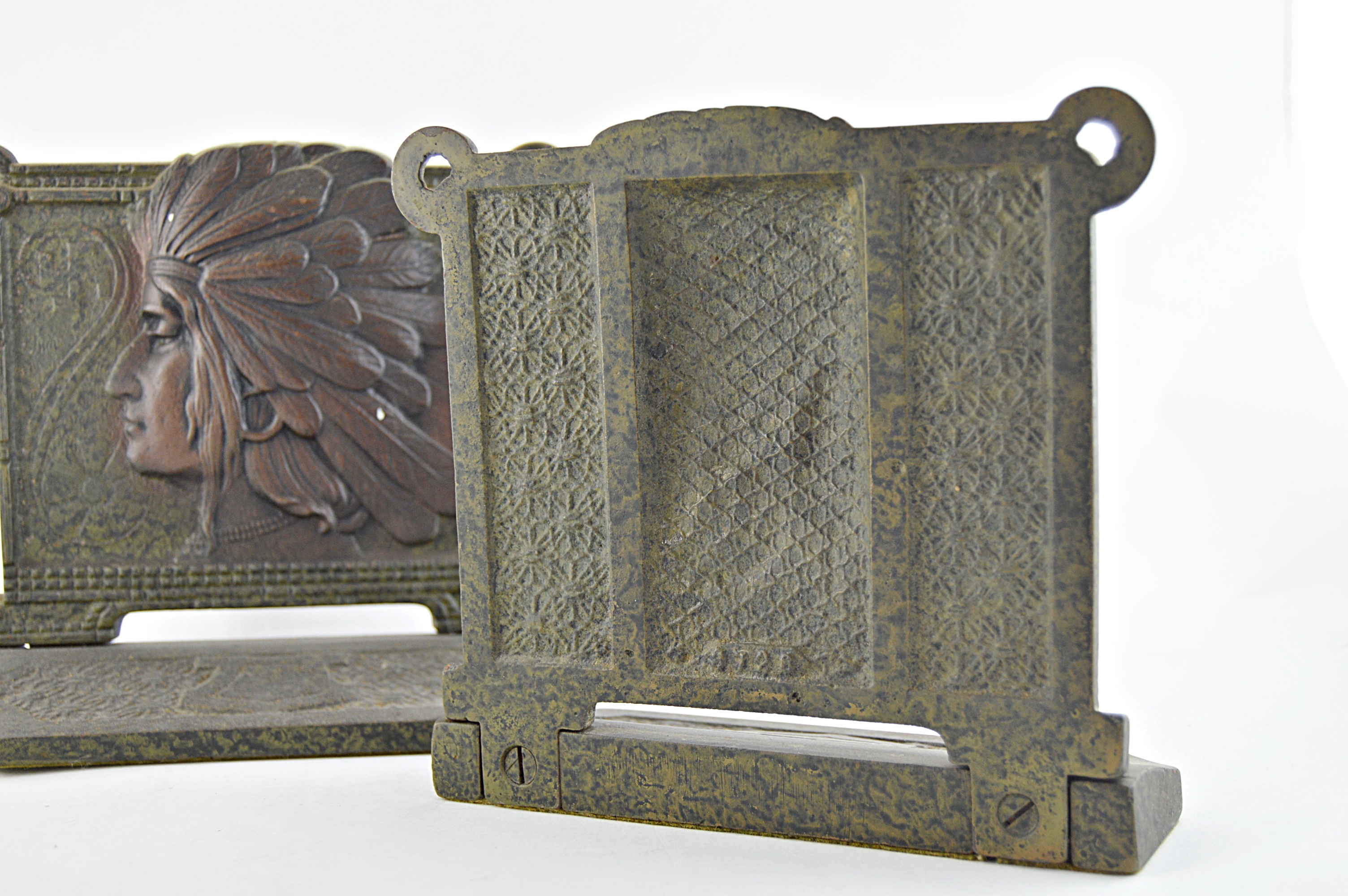 Vintage Metal Bookends with Native American Motifs