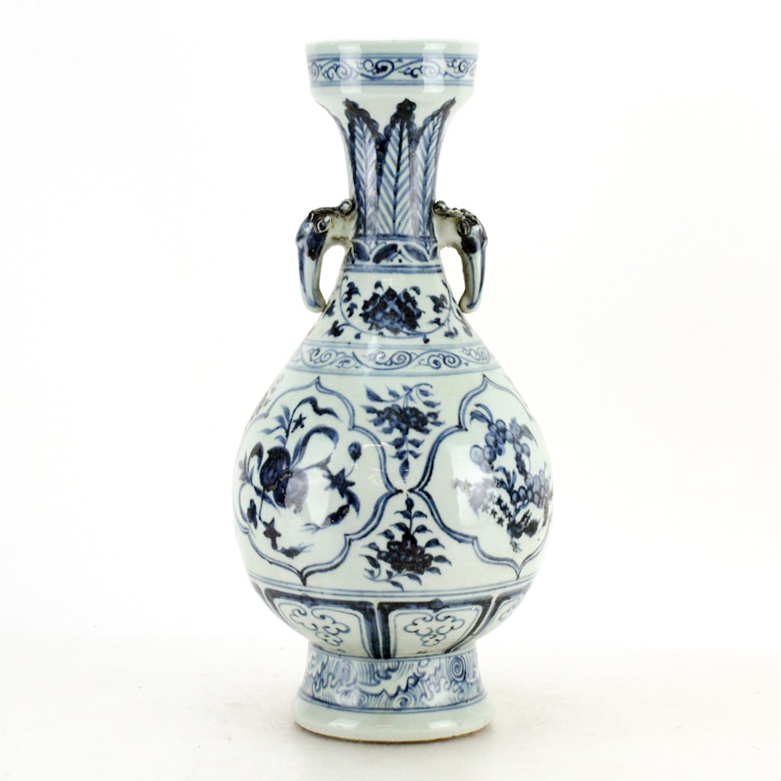 Chinese Blue and White Floral Themed Ceramic Vase