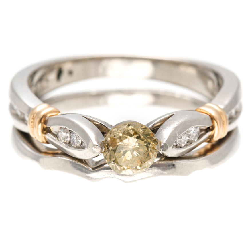 Platinum and 18K Yellow Gold Accented Diamond Wedding Ring Set