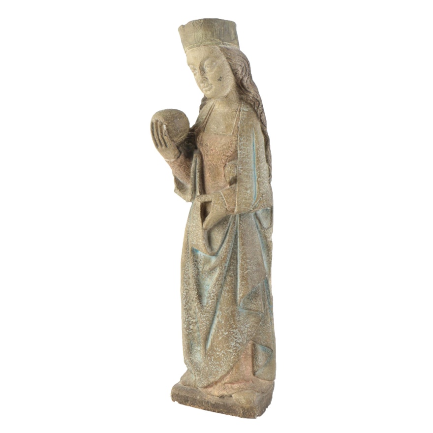 Vintage Chalkware Figurine of Woman in Medieval Attire