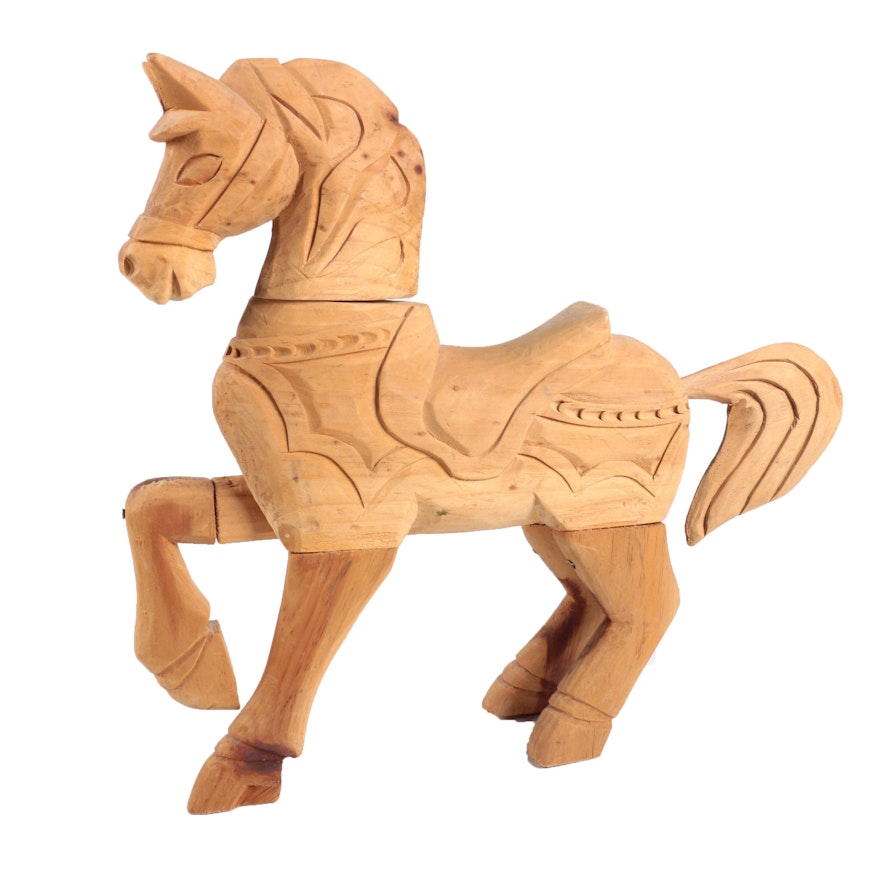 Carved Wooden Horse Sculpture