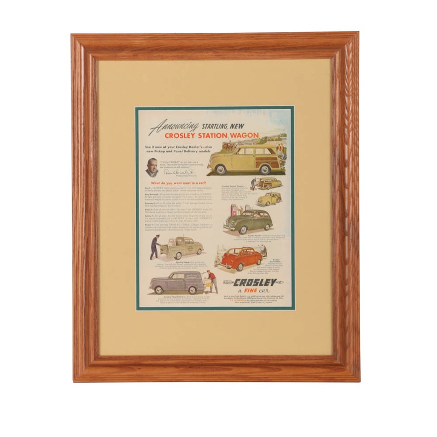 Offset Lithograph on Paper of Crosley Automobiles