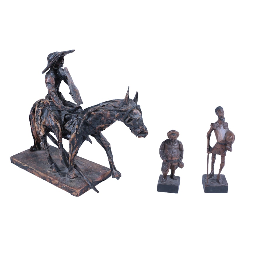 Don Quixote Sculptures Including Ouro Artesania Carvings