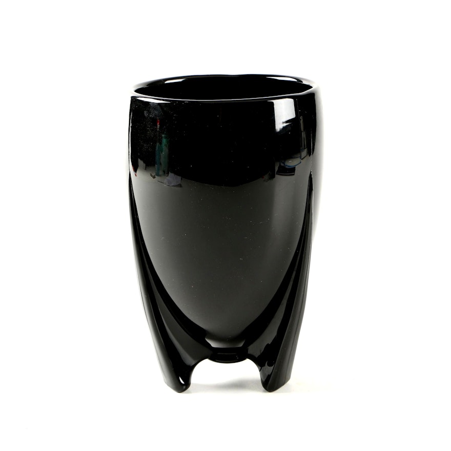 Art Deco Style Black Glass Torpedo Vase