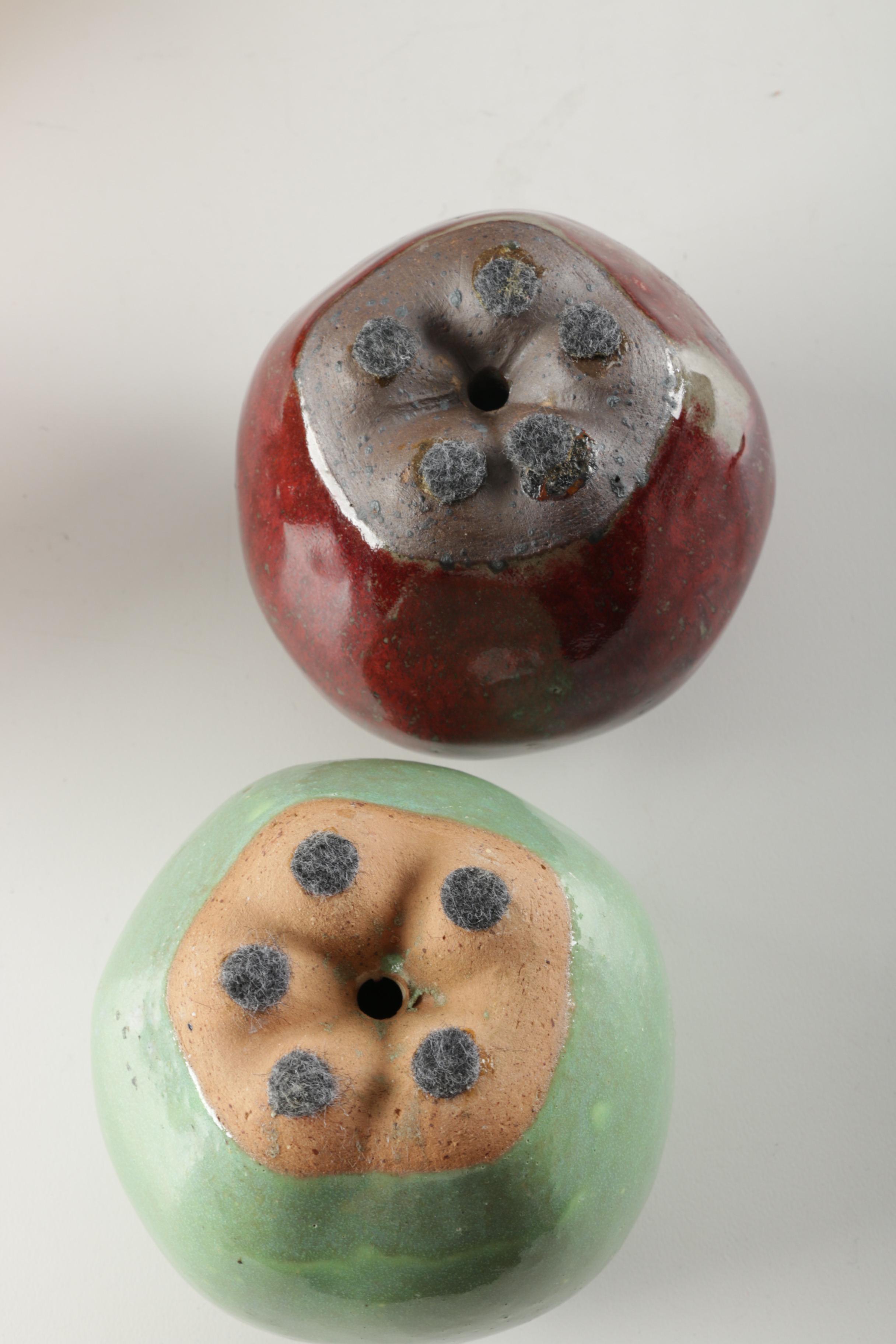 Wooden Bowl with Ceramic and Plastic Fruit