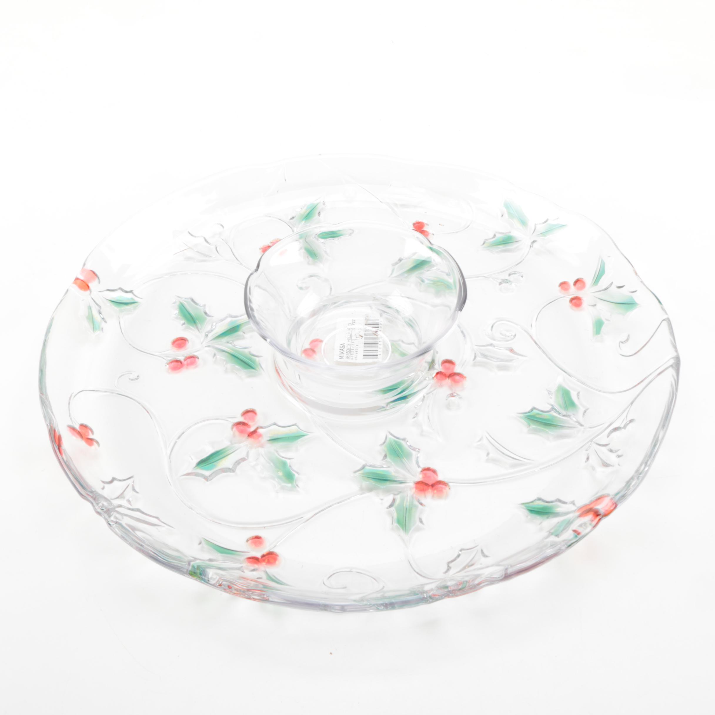MIkasa "Seasons Holly Red" Chip and Dip Tray