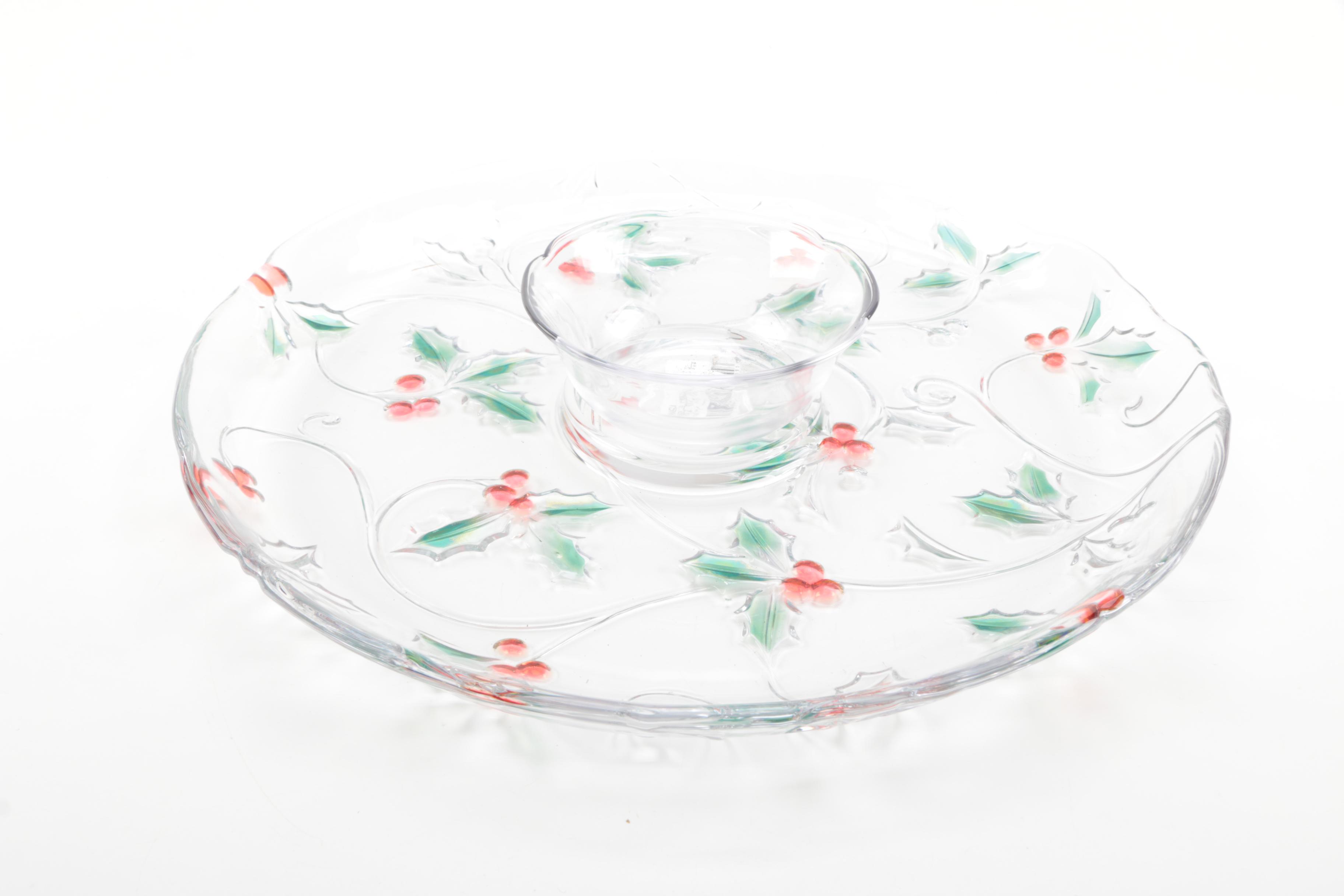 MIkasa "Seasons Holly Red" Chip and Dip Tray
