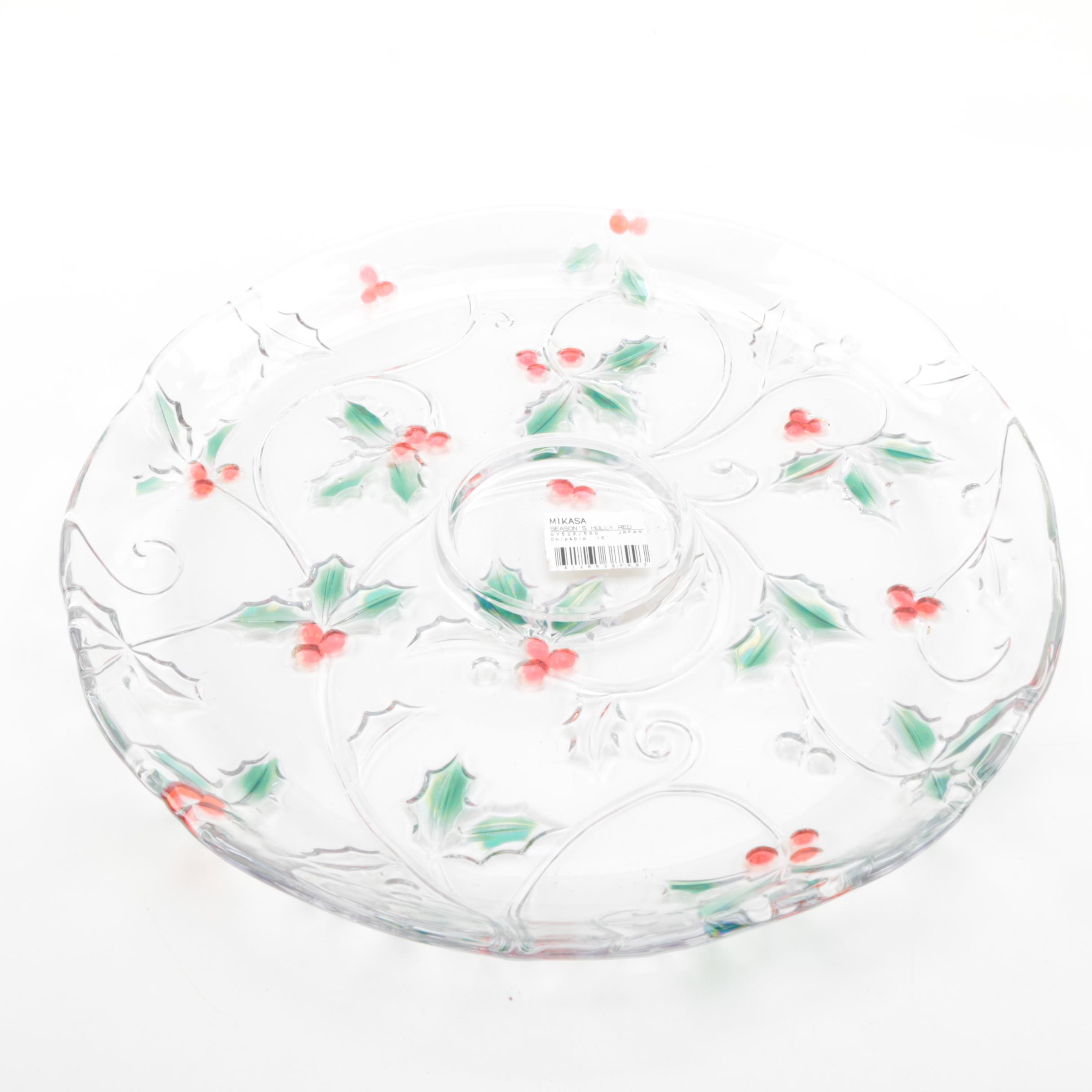 MIkasa "Seasons Holly Red" Chip and Dip Tray