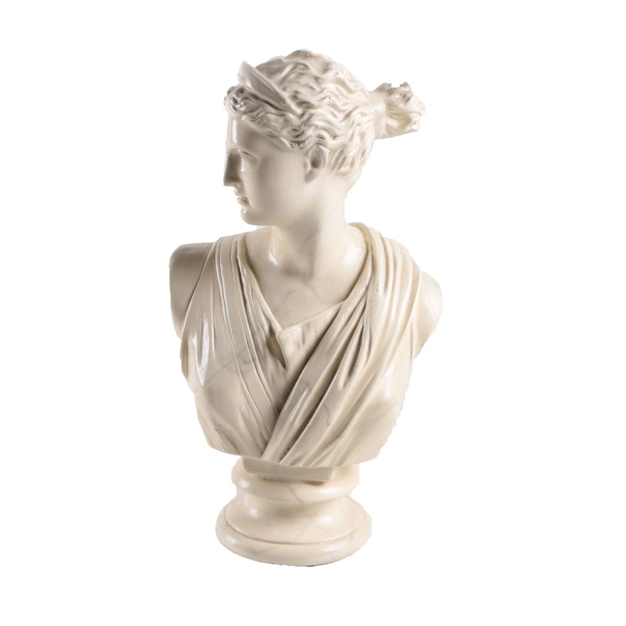 Cast Plaster Reproduction Bust of a Diana