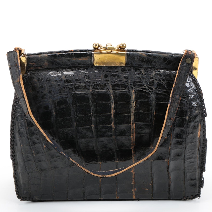 Vintage Dyed Black Alligator Leather Handbag