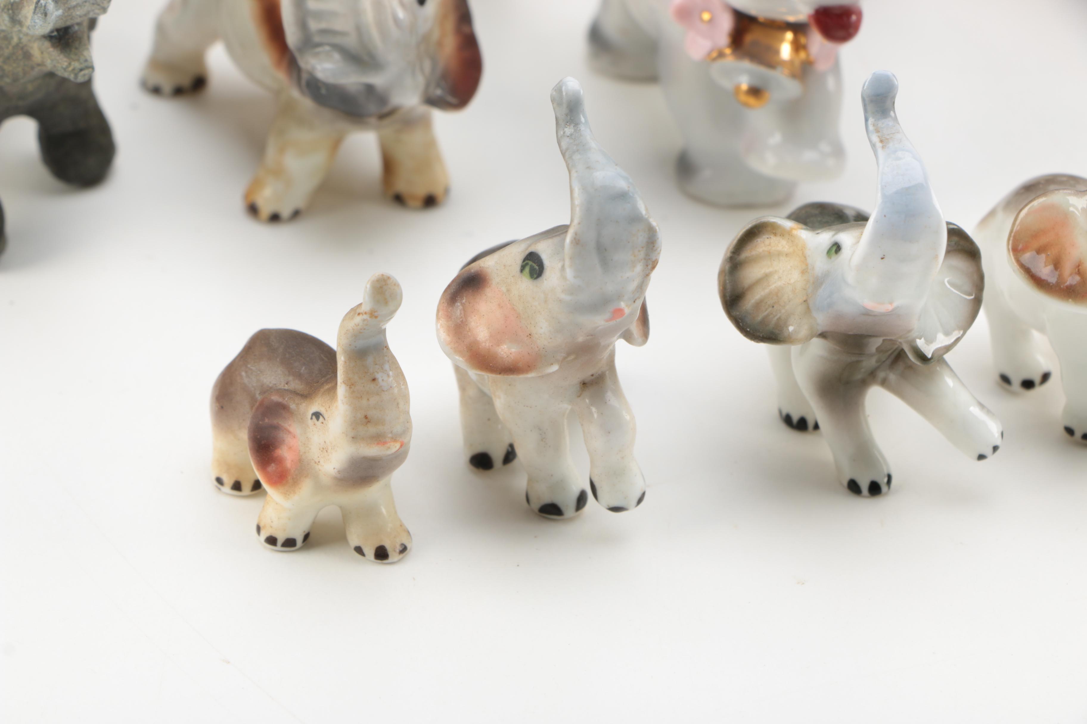 VIntage Porcelain and Ceramic Elephant Figurines