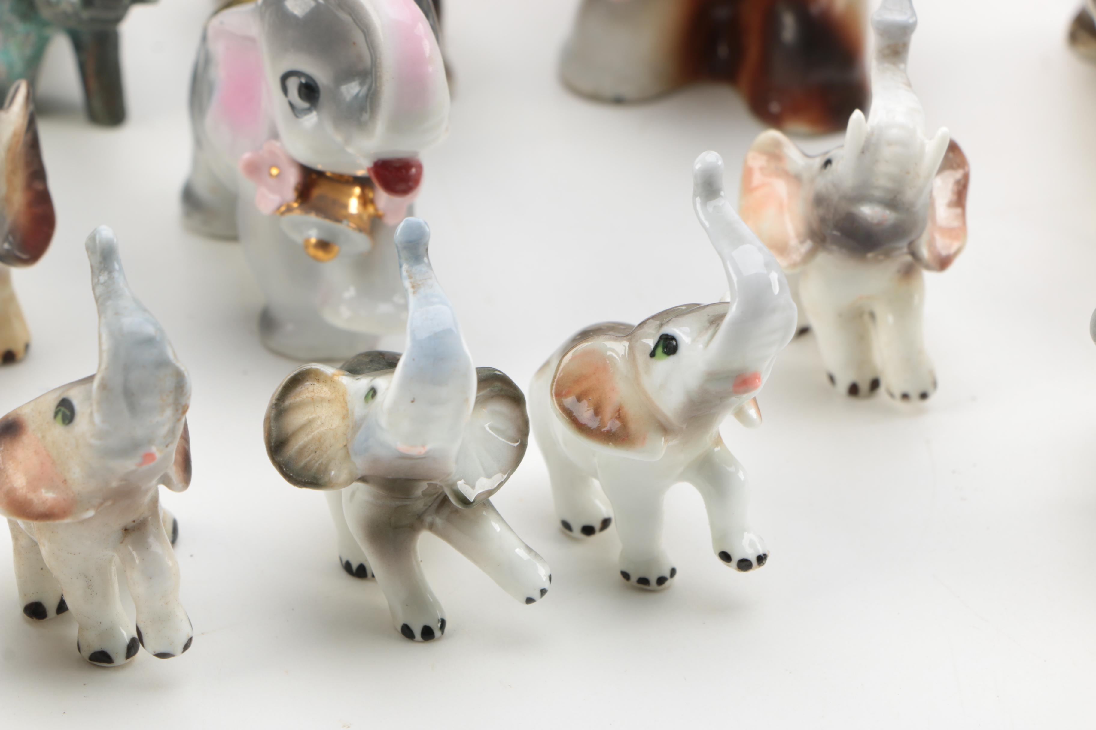 VIntage Porcelain and Ceramic Elephant Figurines