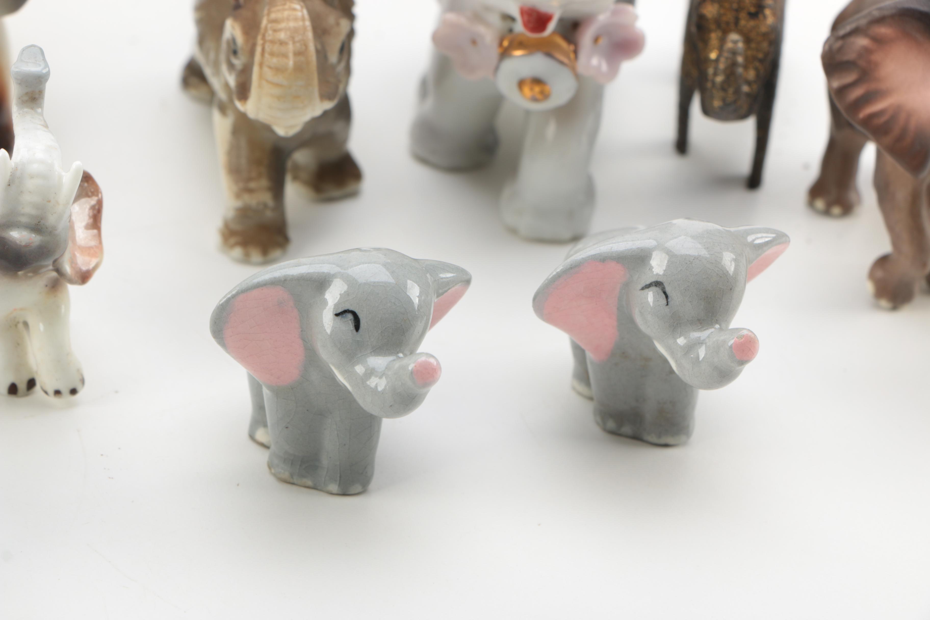 VIntage Porcelain and Ceramic Elephant Figurines